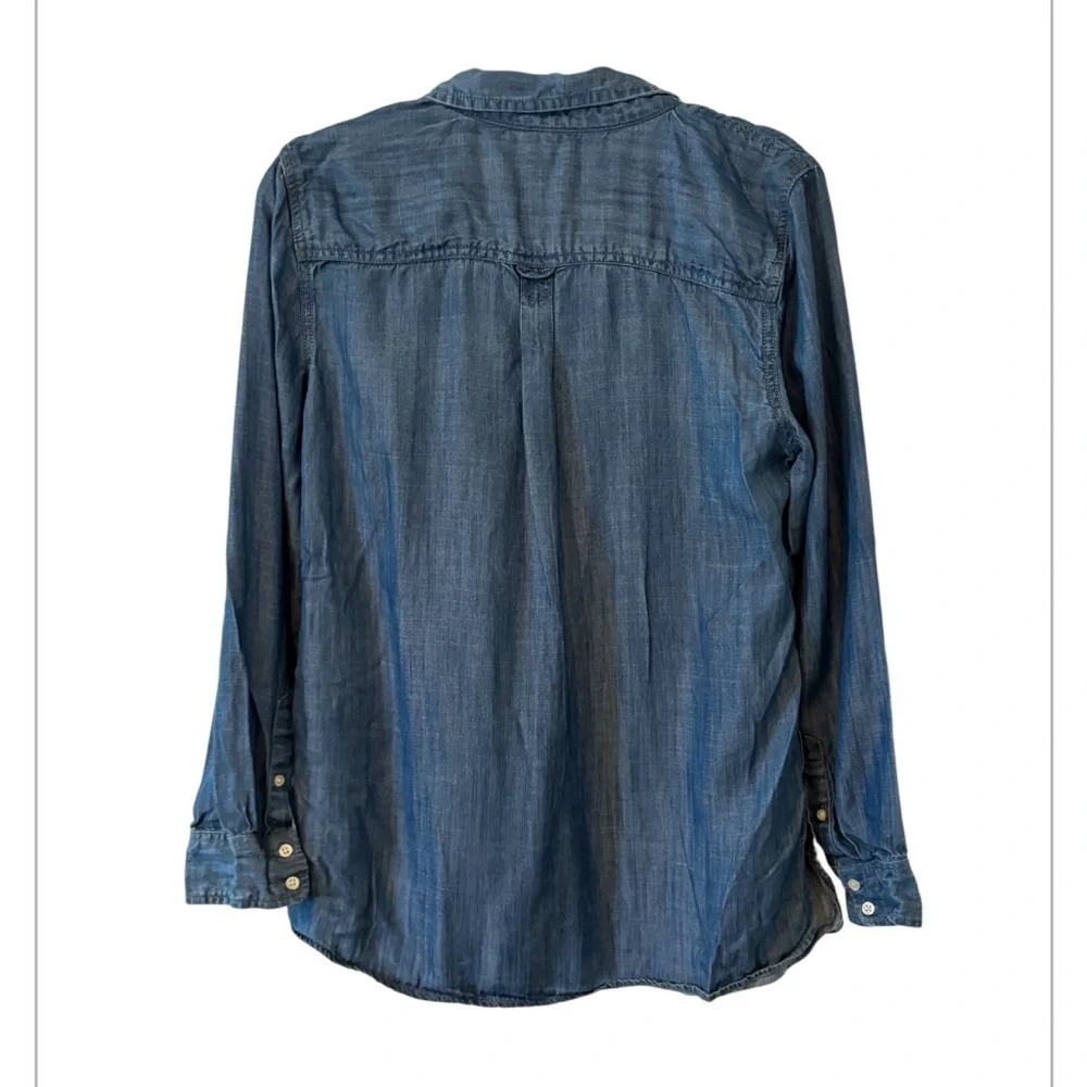 Talbots Denim Nautical Cottagecore Top With Button Detail On The Side Size M - Picture 3 of 11
